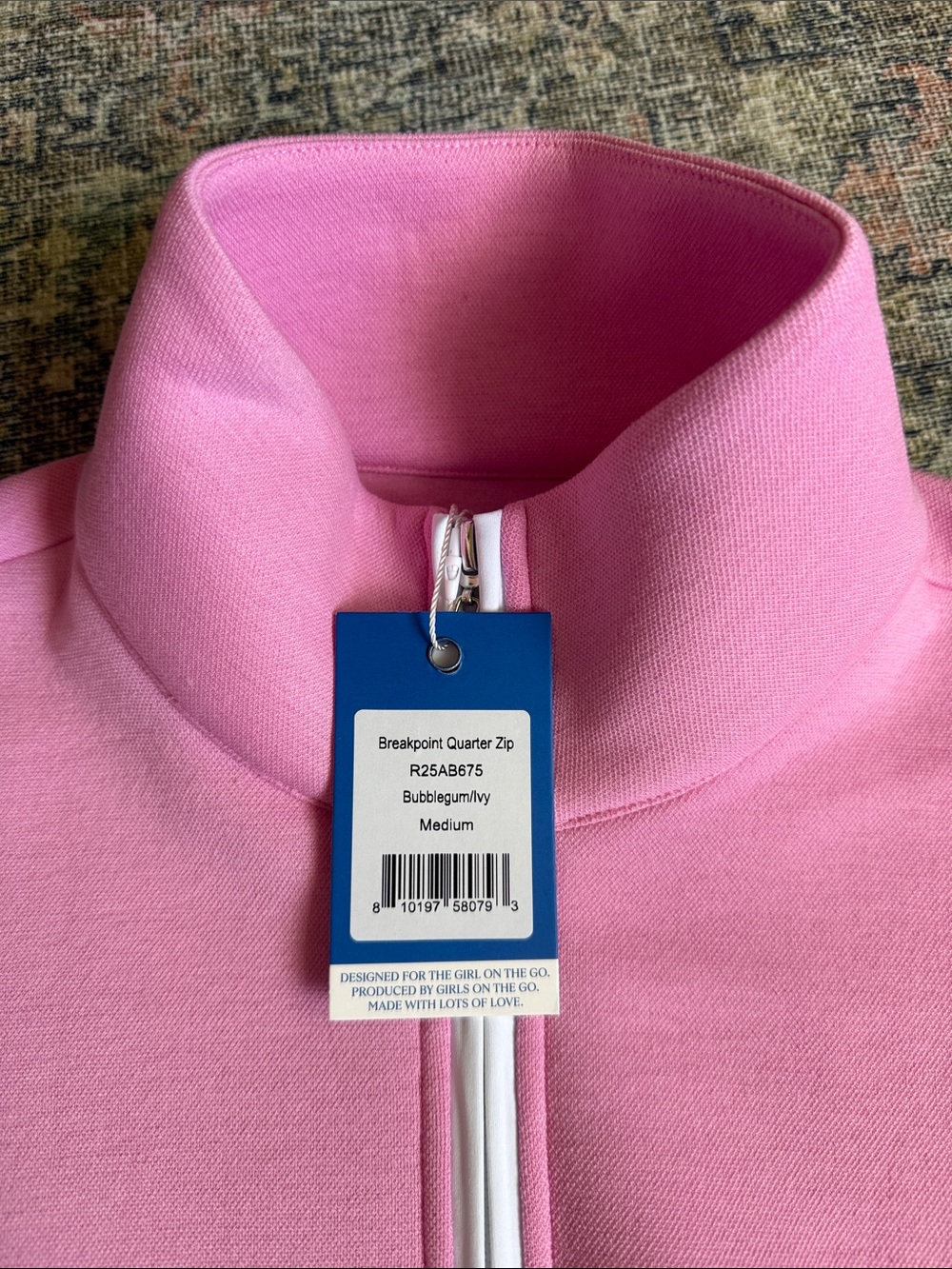 Addison Bay Pink and Dark Green Quarter-Zip Sweatshirt - Picture 5 of 5